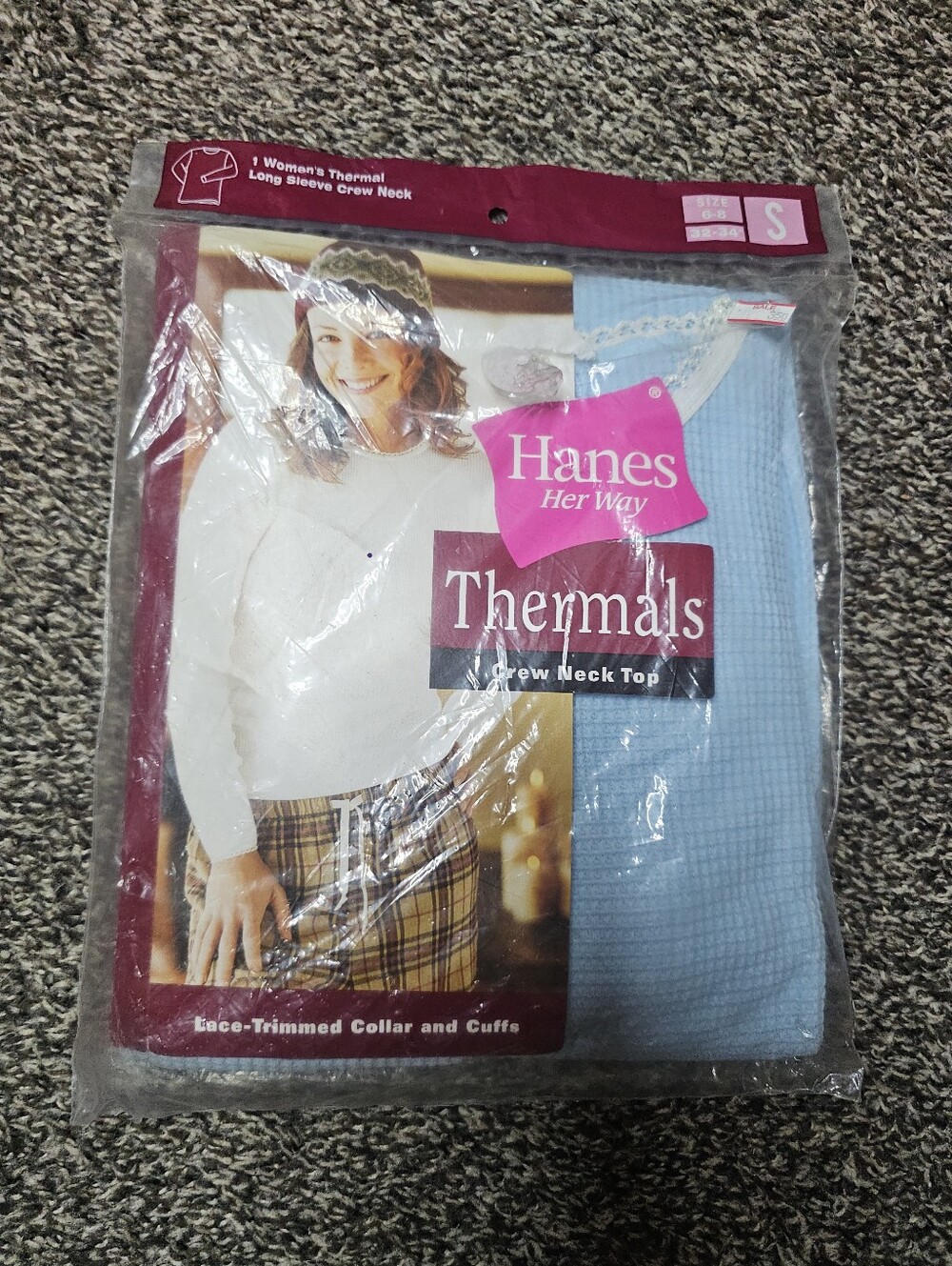 Vintage Hanes Her Way Thermal Long Sleeve Crew Neck Top sz Small